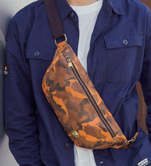 Badass Leather Fanny Pack Men's Yellow Camouflage Chest Bag Hip Bag Waist Bag For Men - iwalletsmen