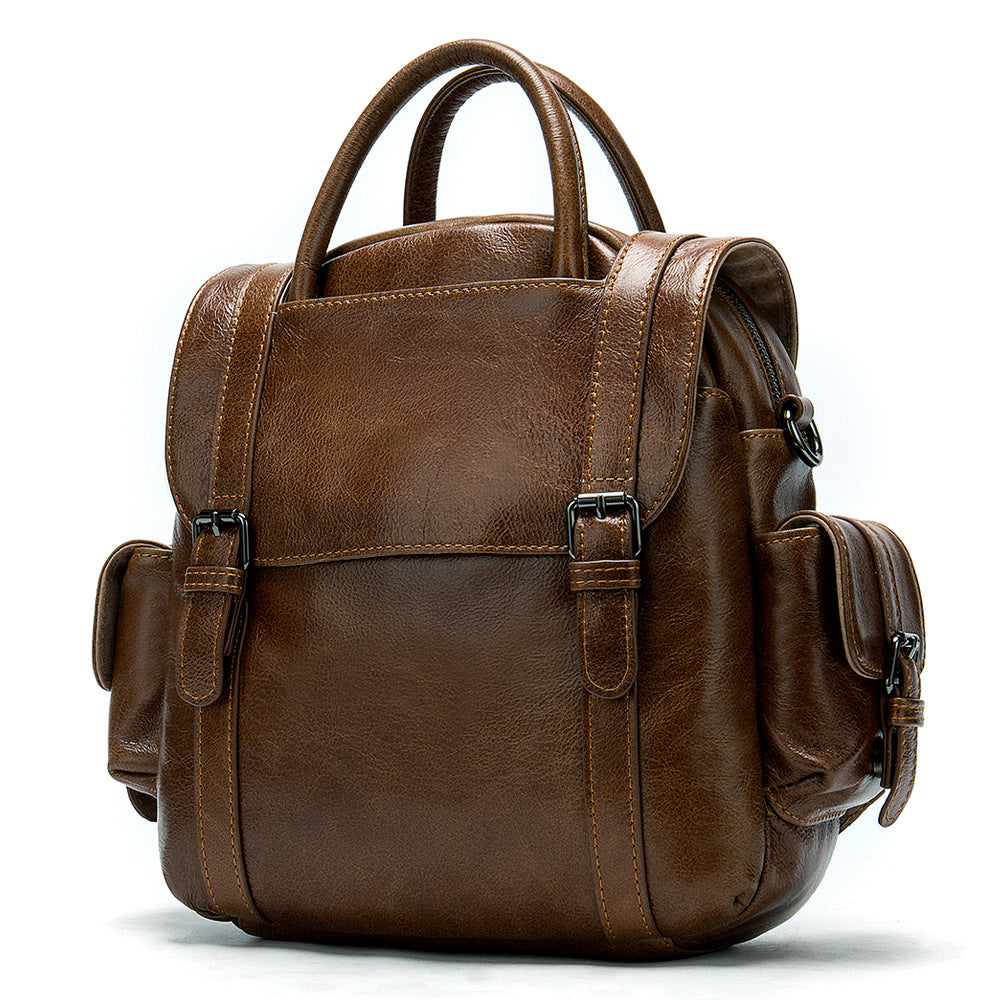 Vintage Mens Leather Small Backpack Handbag Briefcase Shoulder Bag for Men - iwalletsmen