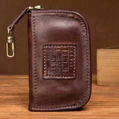 Brown Leather Mens Small Car Key Wallet Brown Key Holder Coin Purse Brown Card Holder For Men - iwalletsmen