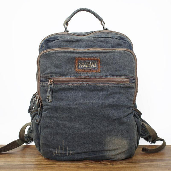 Fashion Denim Blue Mens 16 inches Backpack Multifunctional Backpacks Jean Travel Backpack For Men - iwalletsmen