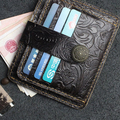 Handmade Leather Floral Mens Cool Front Pocket Wallet billfold Wallet Card Holder Small Card Slim Wallets for Men