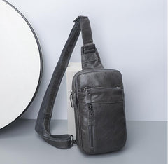 Leather Mens Cool Sling Bag Black Coffee Crossbody Bag Chest Bag for men