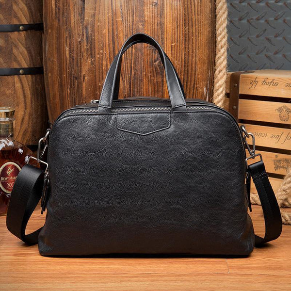 Black Cool Leather 14 inches Shoulder Bag Travel Bags Handbags Luggage Bag for Men - iwalletsmen