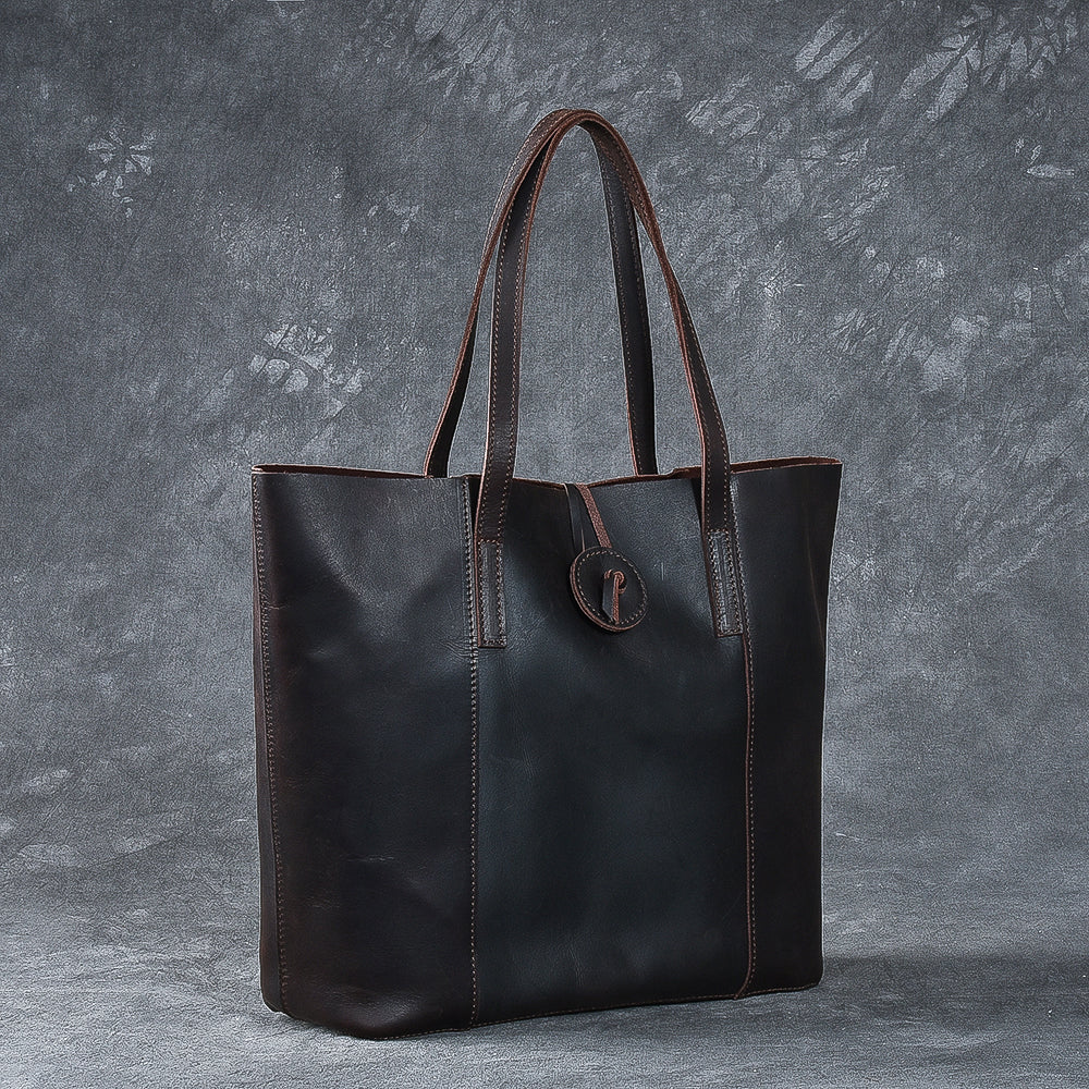 Leather Mens Womens 13" Large Shoulder Bag Vintage Coffee Tote Bag Large Side Bag For Men - iwalletsmen