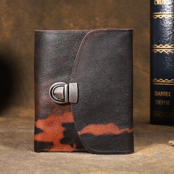 Handmade Leather Mens Graffiti Trifold billfold Wallet Vertical Small Card Wallet For Men - iwalletsmen