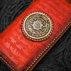 Handmade Leather Tibetan Mens Chain Biker Wallet Cool Leather Wallet Long Clutch Wallets for Men