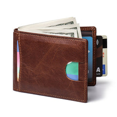 RFID Brown Leather Men's Small Wallet billfold Wallet Black Front Pocket Wallet For Men - iwalletsmen