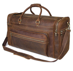 Vintage Large Leather Men's Overnight Bag Brown Travel Bag Weekender Bag For Men - iwalletsmen