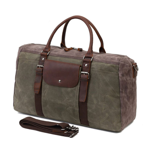 Mens Waxed Canvas Leather Large Weekender Bag Canvas Travel Bag for Men - iwalletsmen