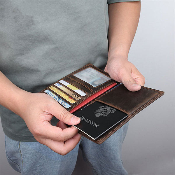 Cool Leather Long Wallet for Men Slim Bifold Wallet Passport Wallet Travel Wallet - iwalletsmen