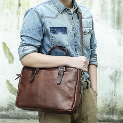 Fashion Leather Mens Cool Black Business Bag 13'' Messenger Bag Briefcase Brown Work Bag Laptop Bag for men - iwalletsmen