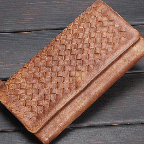 Handmade Leather Mens Cool Long Leather Wallet Trifold Clutch Wallet for Men - iwalletsmen