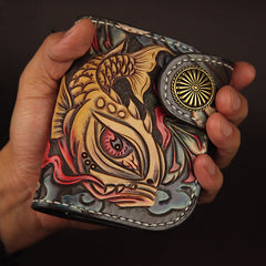 Tooled Arowana Handmade Leather Mens billfold Biker Wallets BIfold SMall Wallet For Men - iwalletsmen