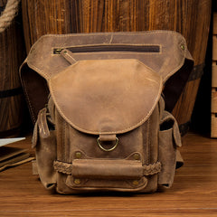 Cool Brown Leather Mens Fanny Pack Khaki Waist Bags Belt Tool Bag Hip Pack Belt Bag Bumbag for Men - iwalletsmen