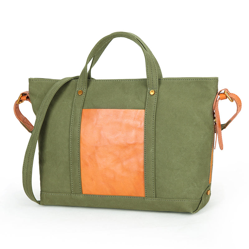 Canvas Leather Mens Womens Small Handbag Caramel Tote Bag Shoulder Bag Green Side Bag for Men - iwalletsmen