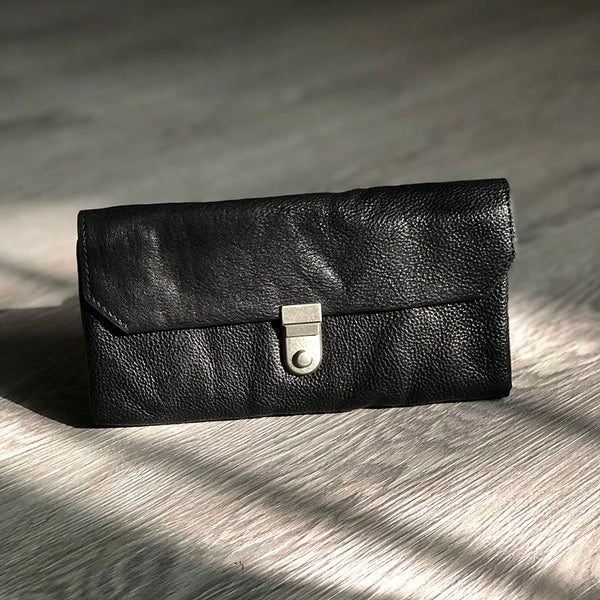 Vintage Black Leather Mens Womens Long Wallet Black Clutch Wallet Phone Wallet For Men - iwalletsmen