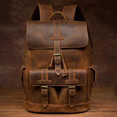 Vintage Brown Fashion Mens Leather 15-inch Computer Backpacks Brown Travel Backpacks School Backpacks for men - iwalletsmen