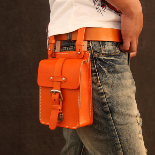 Handmade Black Brown Leather Mens Waist Bag Belt Pouch Phone Hip Bag For Men - iwalletsmen