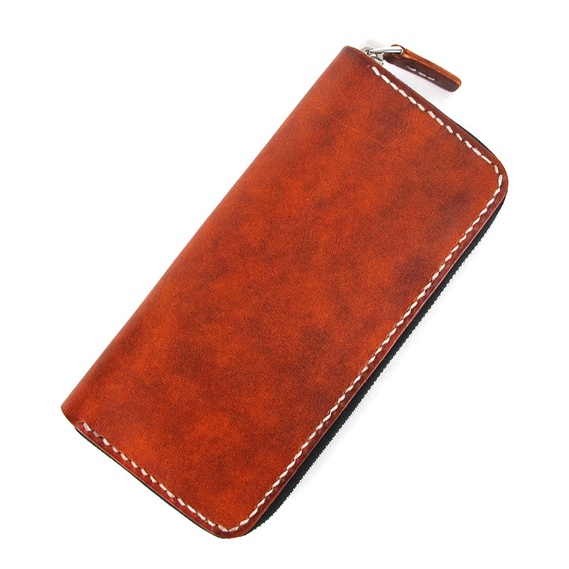 Black Handmade Vintage Mens Yellow-Brown Bifold Zipper Leather Long Wallet Cool Long Wallet for Men - iwalletsmen