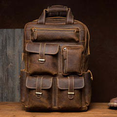 Dark Brown Casual Mens Leather 16inches Computer Backpacks Large Brown Travel Backpack School Backpacks for men - iwalletsmen