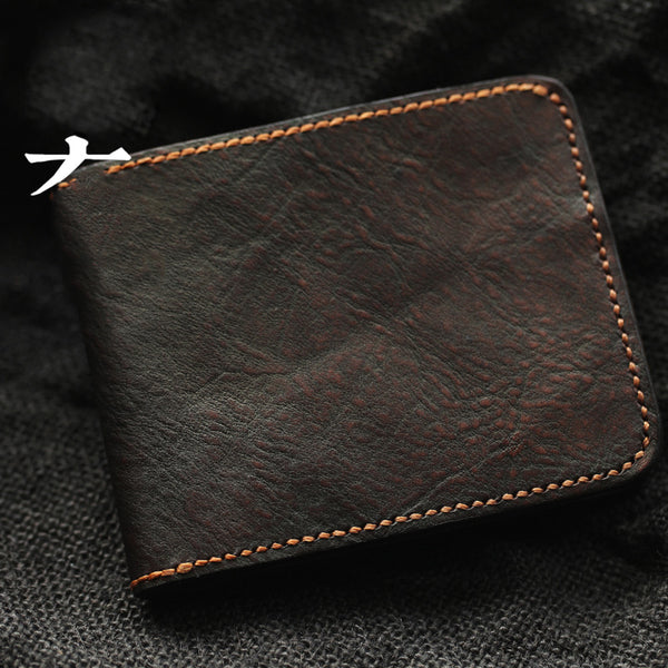 Distressed Coffee Leather Mens Small Wallet billfold Wallet Handmade Bifold Front Pocket Wallet For Men - iwalletsmen