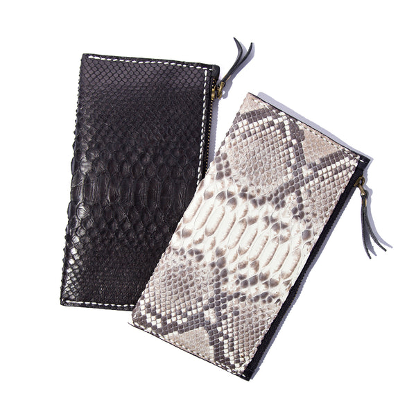 Black Snakeskin Leather Mens Slim Long Wallet Bifold Zipper Clutch Wallet For Men - iwalletsmen