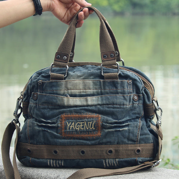 Fashion Blue Denim Mens Womens HandBag Courier Bags Blue Jean Messenger Bags For Women - iwalletsmen