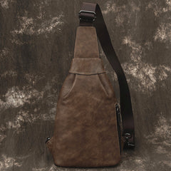 Brown Cool LEATHER MENS Sling Bag One Shoulder Backpack Chest Bag For Men - iwalletsmen