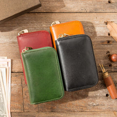 Black Leather Mens Small Card Wallet Red Zipper Card Holder Brown Zipper Coin Wallet For Men - iwalletsmen