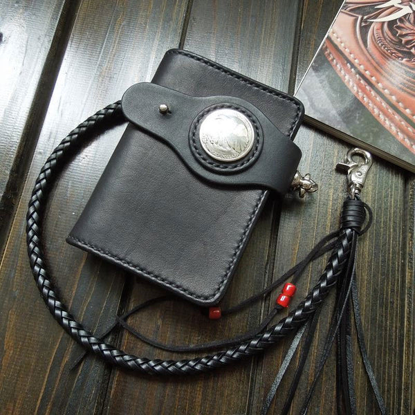 Handmade Leather Biker Wallet Mens Cool billfold Chain Wallet Trucker Wallet with Chain