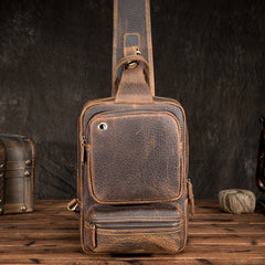 Cool MENS LEATHER CHEST BAGS SLING BAGs ONE SHOULDER BACKPACK FOR MEN - iwalletsmen