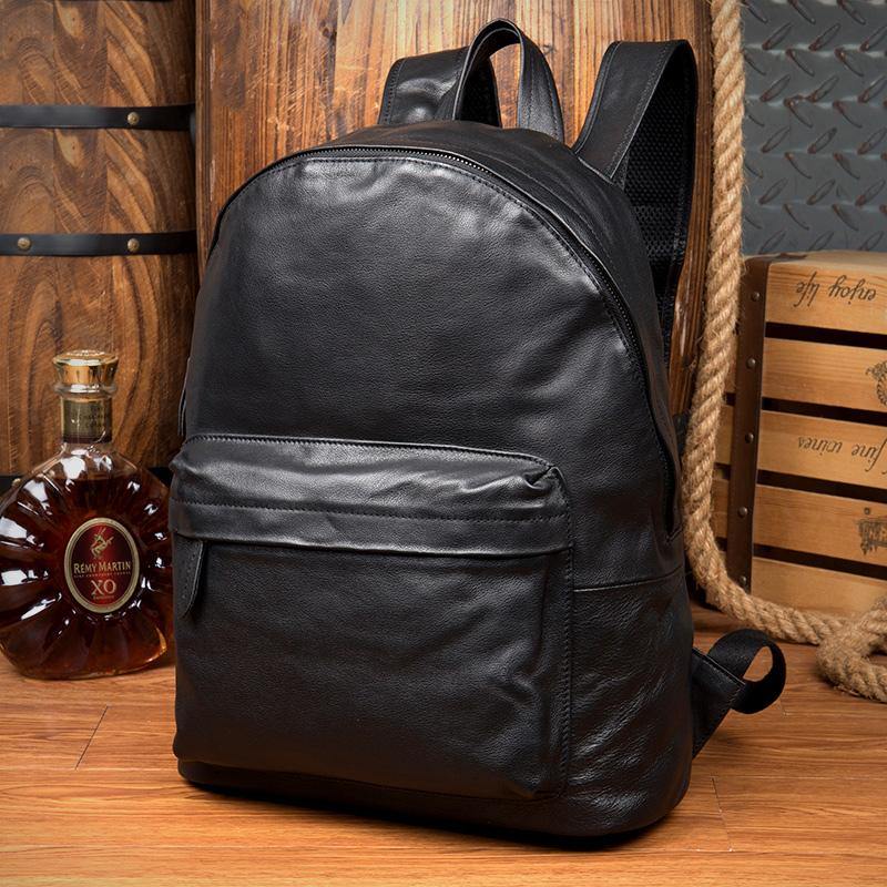 Fashion Black Mens Leather 13-inch Computer Backpacks Cool Travel Backpacks School Backpacks for men - iwalletsmen