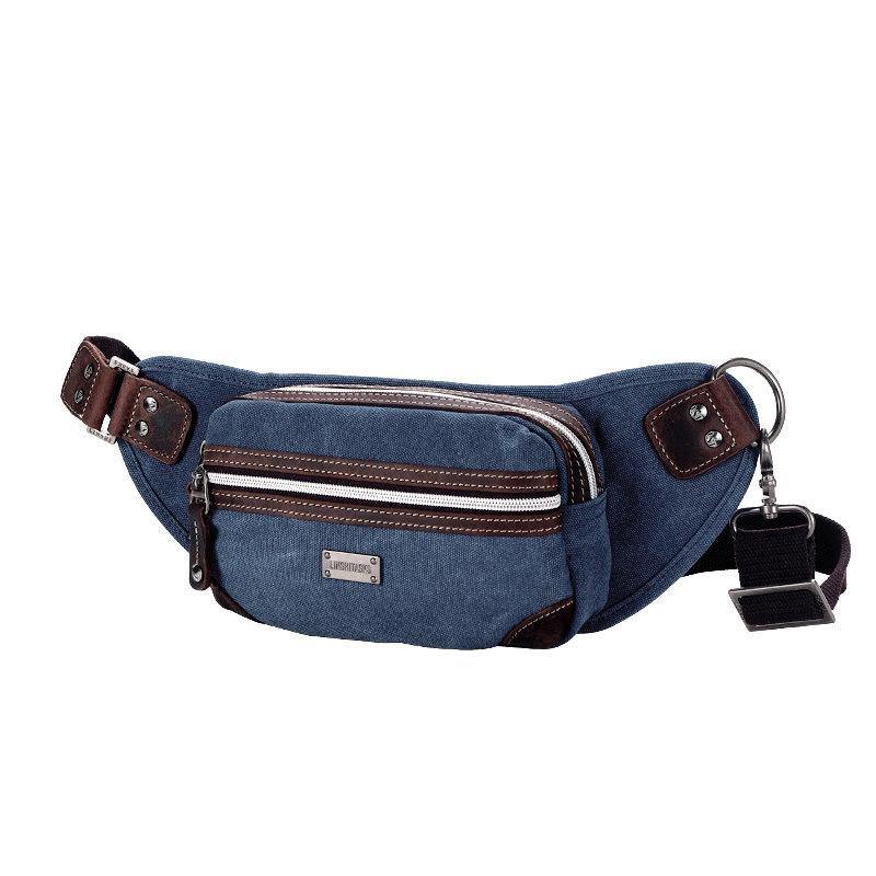 Navy Blue Canvas Leather Fanny Pack Women's Small Khaki Canvas Chest Bag Sling Hip Bag Waist Bag For Men - iwalletsmen
