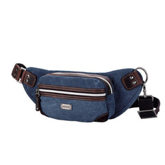 Navy Blue Canvas Leather Fanny Pack Women's Small Khaki Canvas Chest Bag Sling Hip Bag Waist Bag For Men - iwalletsmen