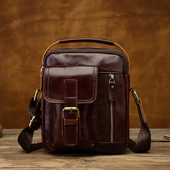 Vintage Black Leather Men's Small Vertical Side Bag Brown Shoulder Bag Handbag For Men - iwalletsmen