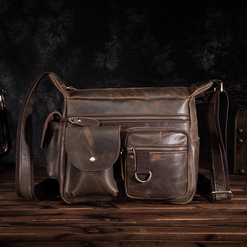 BADASS Dark Brown LEATHER MENS Small COURIER BAG Postman BAG SIDE BAG MESSENGER BAG FOR MEN - iwalletsmen