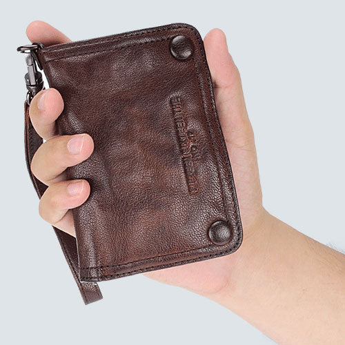 Genuine Leather Mens Chain Biker Wallet Cool Leather Wallet Small Wallets for Men - iwalletsmen