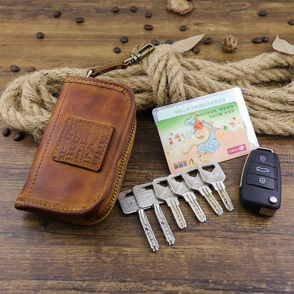 Brown Leather Men's Key Wallet Car Key Case Black Leather Key Holder For Men - iwalletsmen