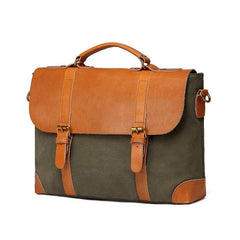 Army Green Leather Canvas Mens Casual Briefcase Shoulder Bag Messenger Bags Casual Courier Bags for Men - iwalletsmen