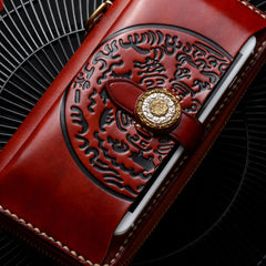 Handmade Leather Mens Chain Biker Wallet Cool Leather Wallet Long Phone Wallets for Men