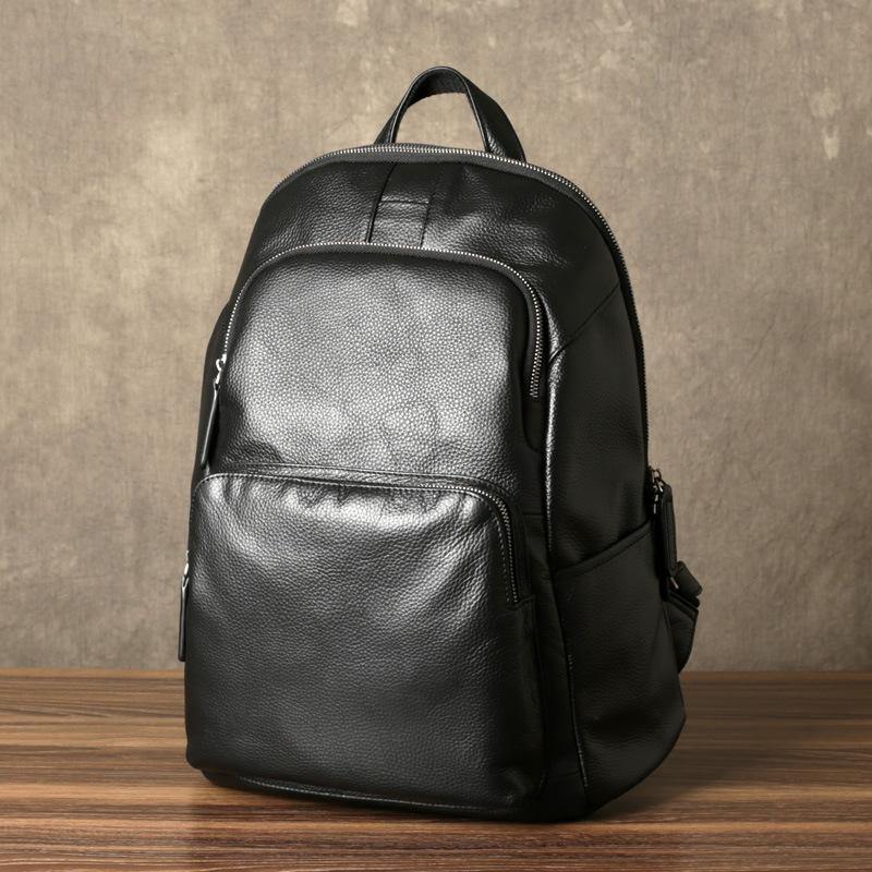 Fashion Leather Men's 15 inches Computer Backpack Black Large Travel Backpack Black Large College Backpack For Men - iwalletsmen