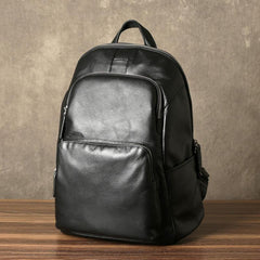 Fashion Leather Men's 15 inches Computer Backpack Black Large Travel Backpack Black Large College Backpack For Men - iwalletsmen