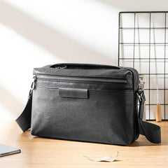 Black Soft Leather Mens 10 inches Courier Bag Postman Bag Black Messenger Bags Side Bag for Men - iwalletsmen