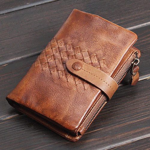 Handmade Mens Cool billfold Leather Wallet Men Small Zipper Wallets Bifold for Men - iwalletsmen