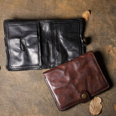 Pleated Leather Mens Vertical Black billfold Wallet Men Brown Small Bifold Wallets for Men - iwalletsmen