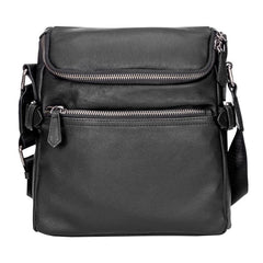 Black Soft Leather Mens 10 inches Vertical Postman Bag Black Messenger Bags Side Bag for Men - iwalletsmen