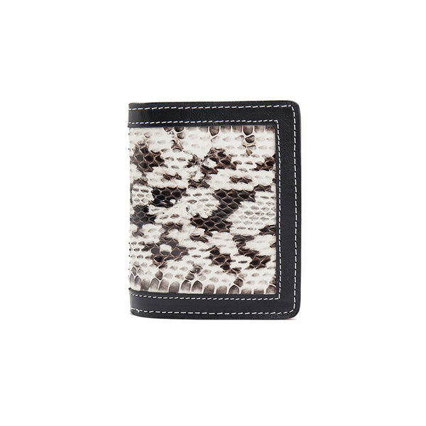 Black Leather Mens Snakeskin billfold Wallet Bifold Front Pocket SnakeSkin Small Wallet For Men - iwalletsmen