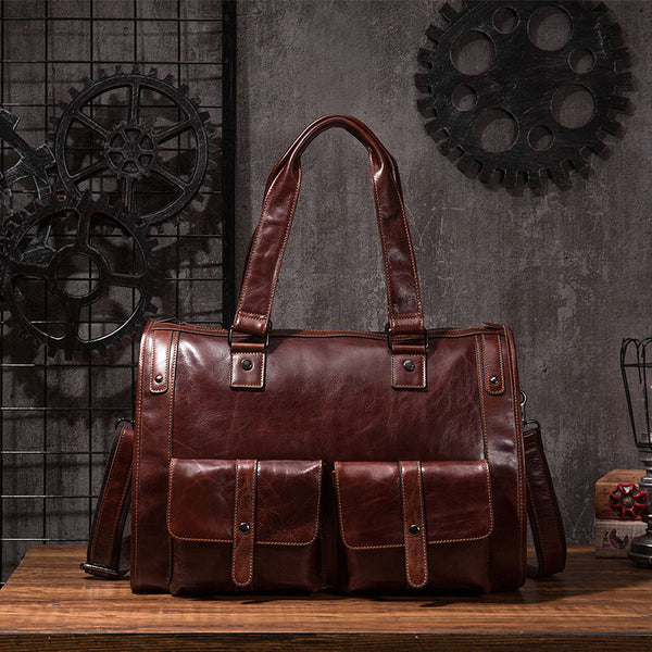 Cool Leather Mens Travel Bag Overnight Bag Work Handbag Business Bag for Men - iwalletsmen