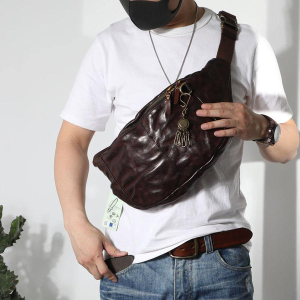 Black Cool Leather Men Fanny Pack Waist Bag Hip Pack Chest Bag Belt Bag Bumbag for Men - iwalletsmen