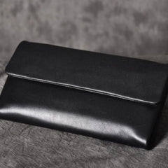 Handmade Leather Mens Cool Long Leather Wallet Trifold Clutch Wallet for Men